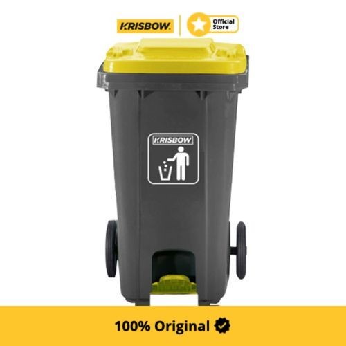 Krisbow 100 Ltr Tempat Sampah Plastik Outdoor Pedal - Abu-Abu/Kuning