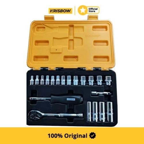 Krisbow Set Kunci Socket Sq 1/4 Inchi 4-14 Mm 20 Pcs Lrsos3
