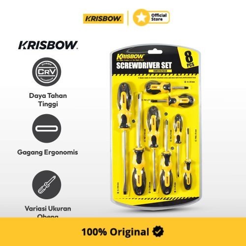 Krisbow Screwdriver Obeng Plus & Minus 8 Pcs - Kuning Lrsst8