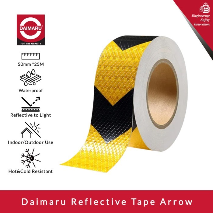 Daimaru Reflective Tape Safety Reflector Arrow Waterproof 50mmx25M  - Hitam Kuning