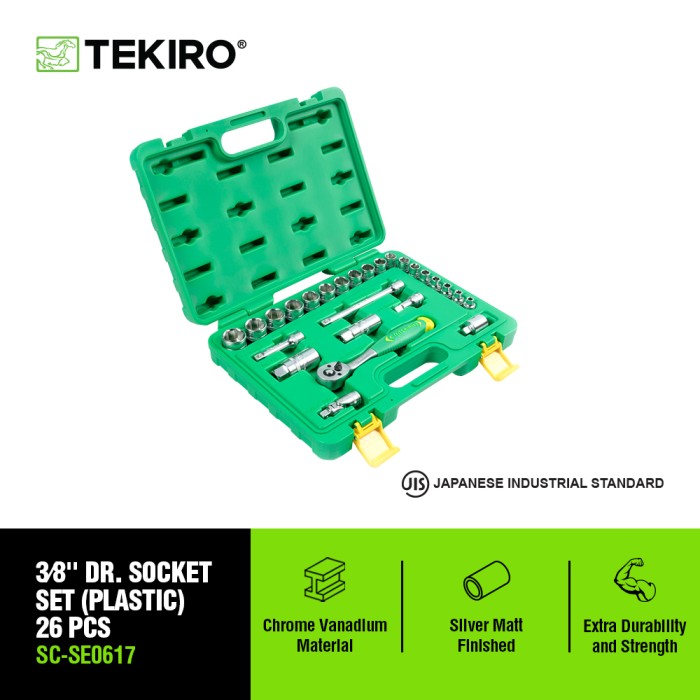 TEKIRO 3/8 INCH SOCKET SET PLASTIK 26 PCS /KUNCI SOCK SET