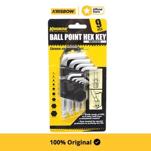Krisbow Set Kunci L Hex Key Ballpoint 1.5-10 Mm 20 Cm 9 Pcs