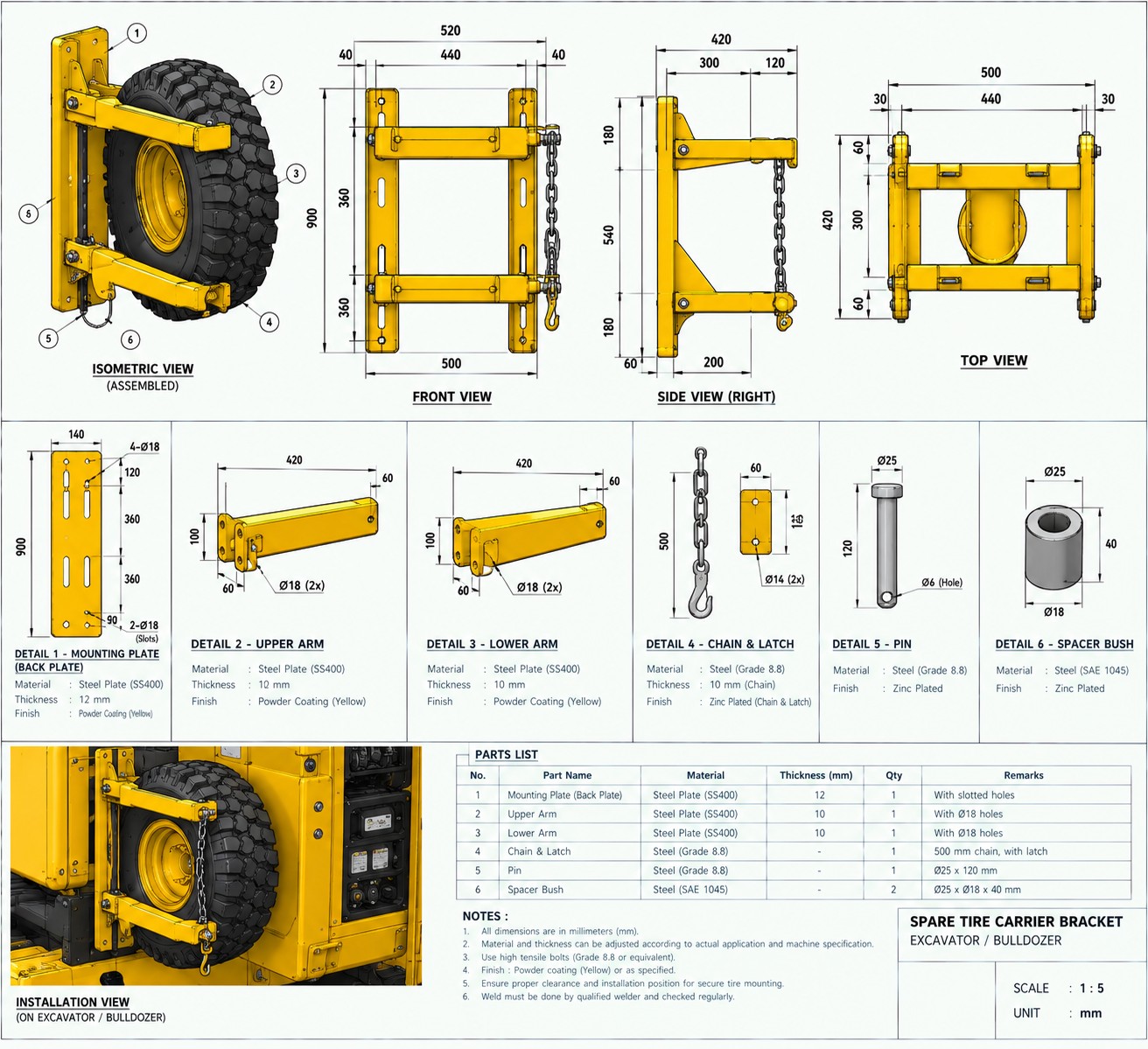 Spare Tire Carrier Bracket